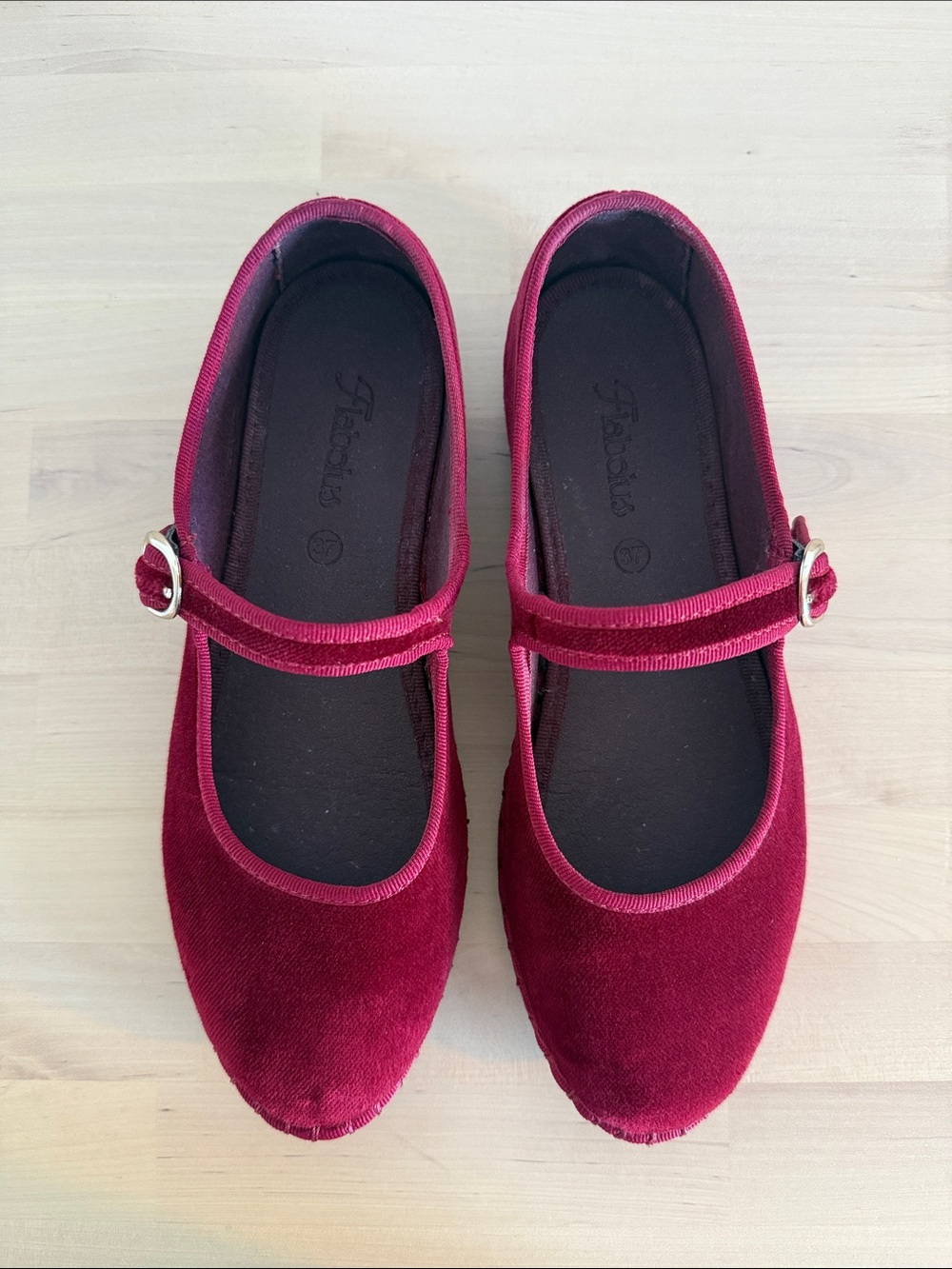 Flabelus Burgundy Velvet Mary Jane Dress Shoes with Buckle
